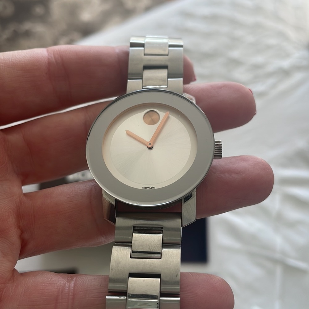 Movado Silver and Rose Gold Minimalist Bracelet Watch - Picture 3 of 8